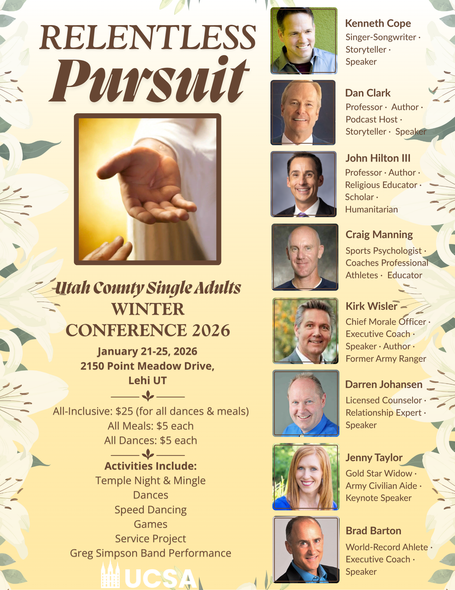 Utah County Single Adults January 2026 Conference Presenters